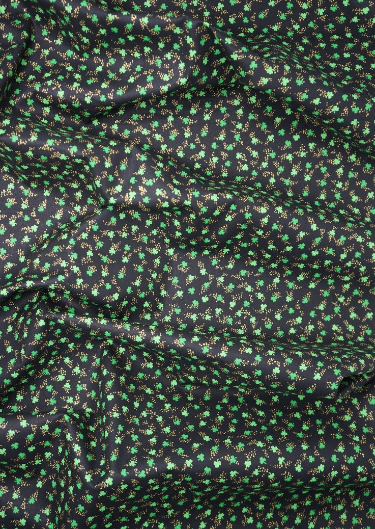 44 x 36 Ditzy Mini Shamrocks on Black Glitter St. Patrick's  100% Cotton