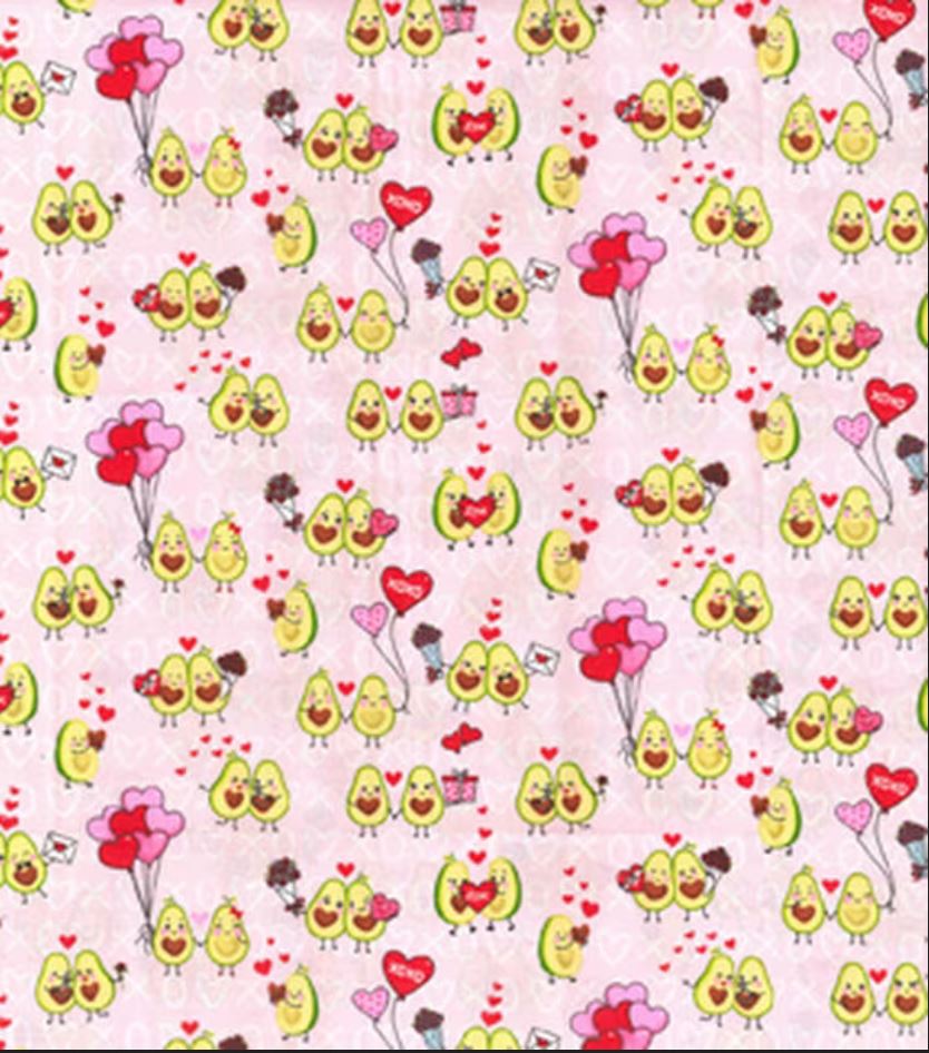 44 x 36 Valentine Avocados In Love on Pink Fabric Traditions 100% Cotton