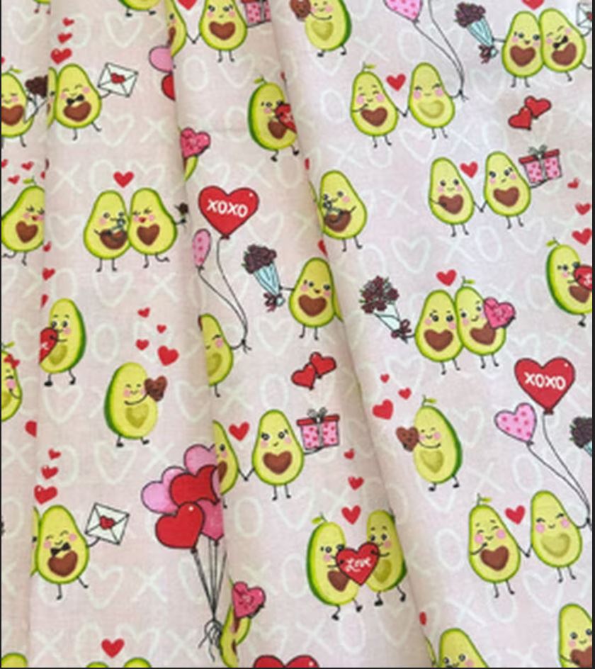 44 x 36 Valentine Avocados In Love on Pink Fabric Traditions 100% Cotton