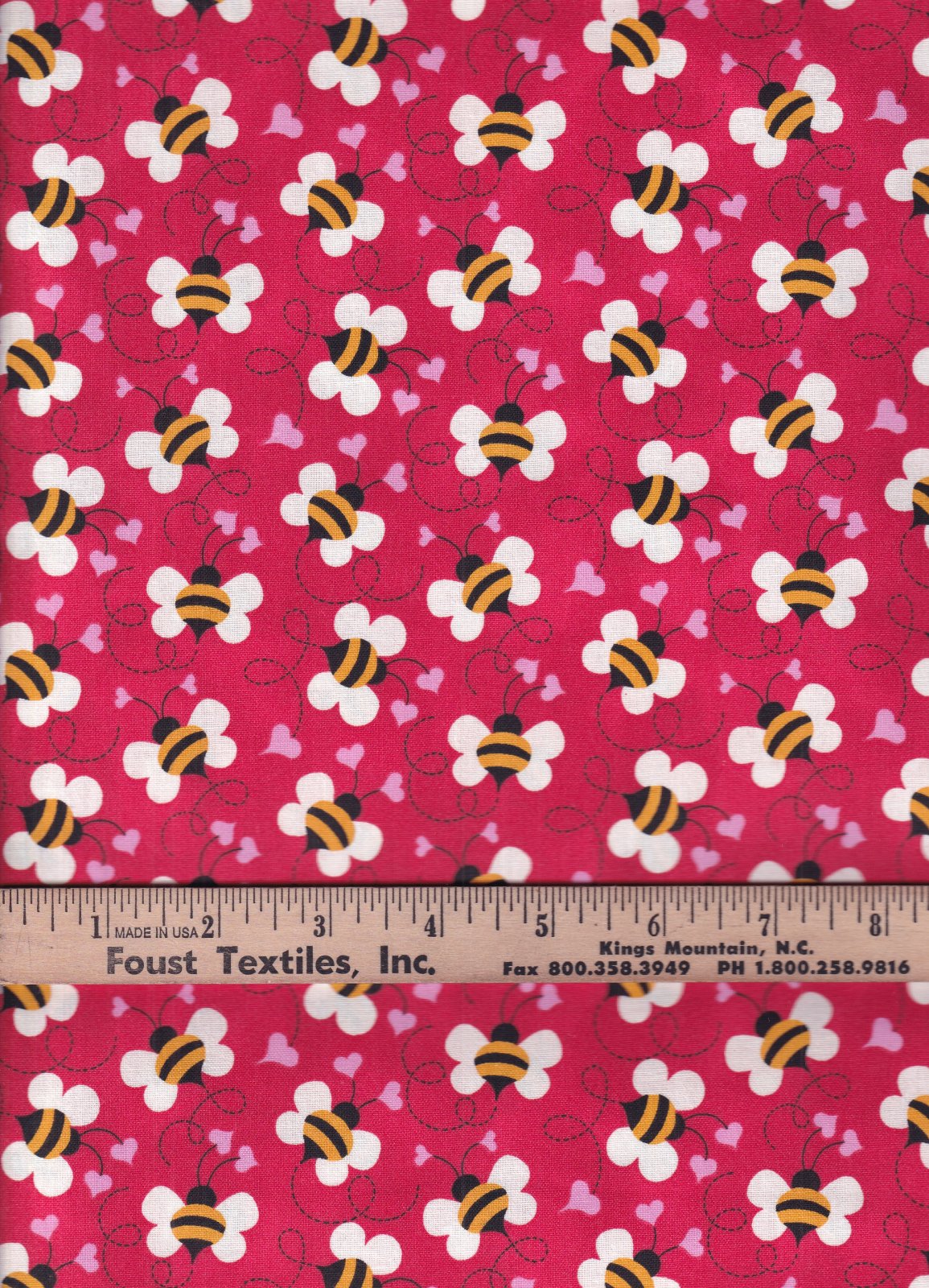 44 x 36 Valentine Bees Buzzing in Love Red Fabric Traditions 100% Cotton