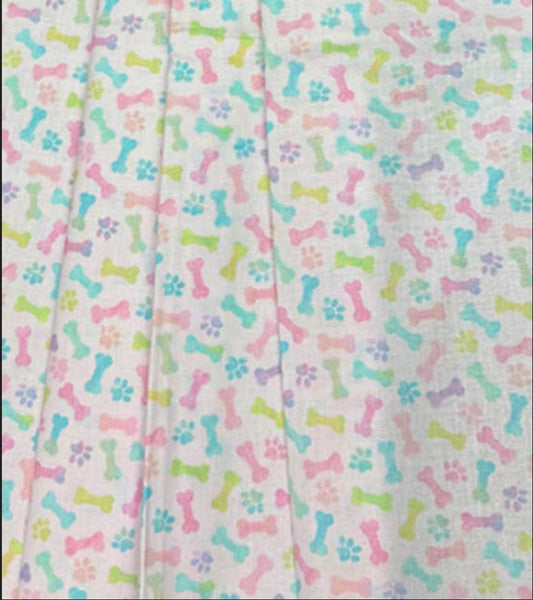 44 x 36 Easter Puppy Paws and Bones Pink Fabric Traditions 100% Cotton