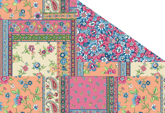 Double Faced Pre-Quilted Floral Tile Fabric Traditions By the Yard Floral