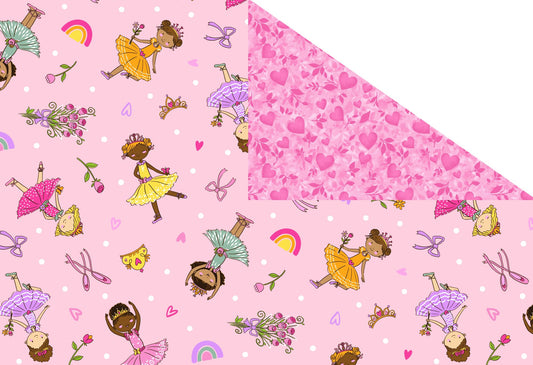Double Faced Pre-Quilted Ballerina Hearts Fabric Traditions By the Yard Floral