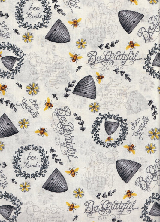 Hi Fashion Bee Hives And Sunflowers On White Novelty 100% Cotton Price per Yard