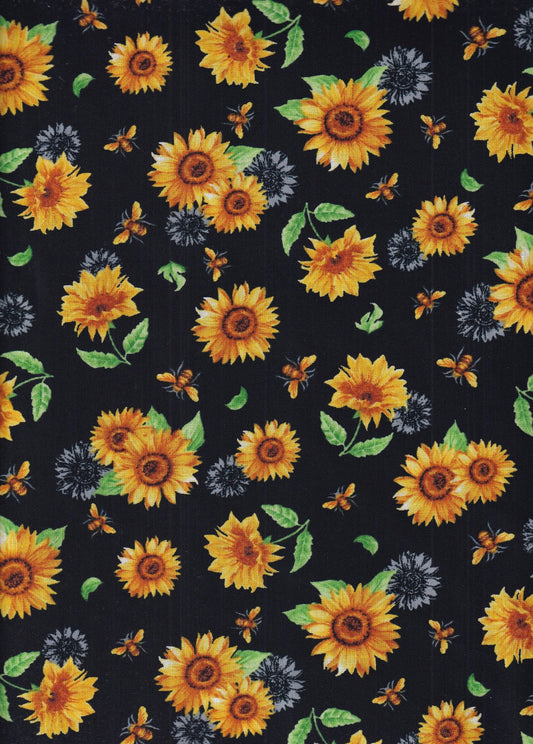 Hi Fashion Sunflowers And Bees Novelty 100% Cotton Price per Yard