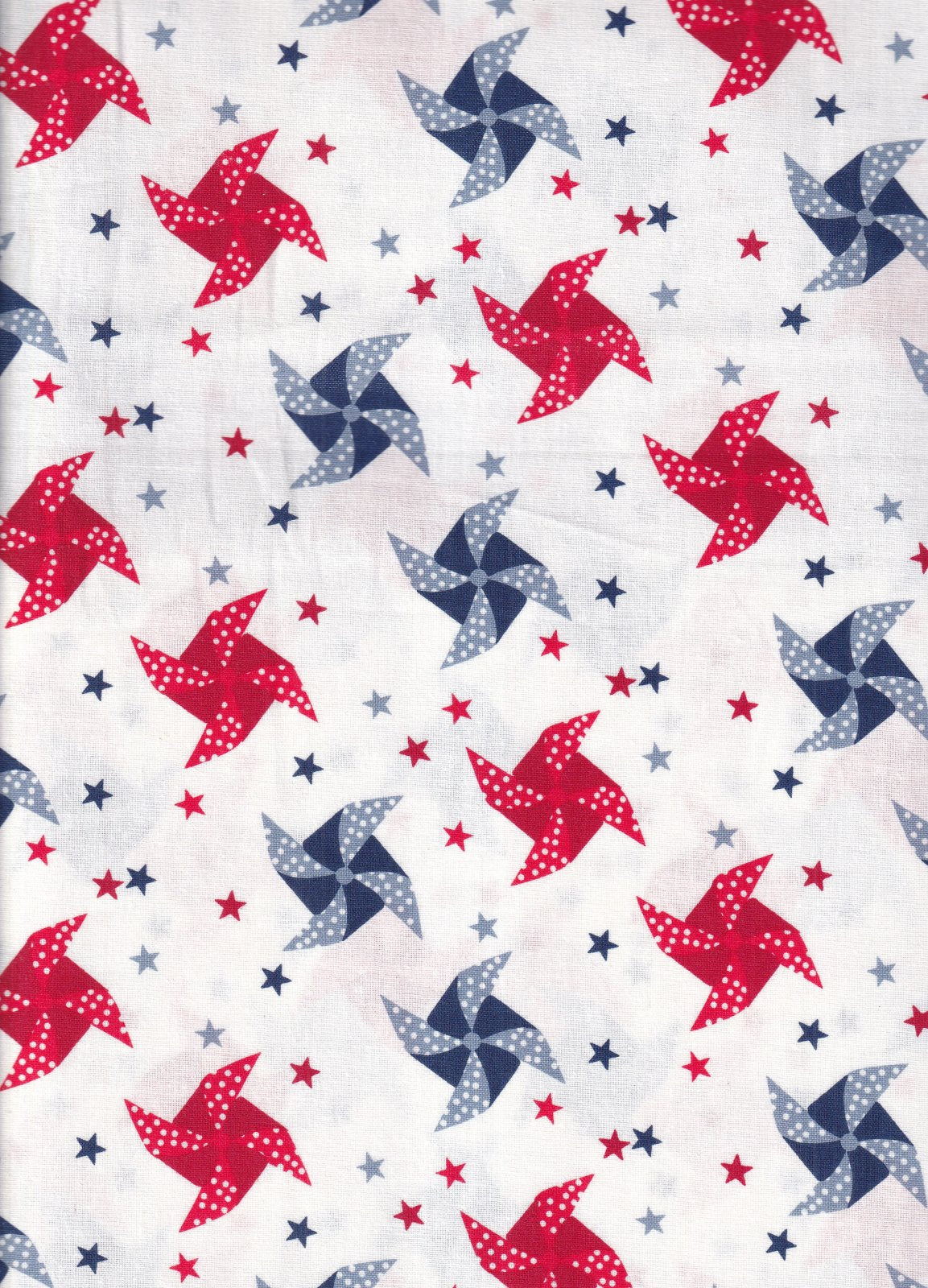 Patriotic Pinwheels and Stars on White 100% Cotton Price per Yard