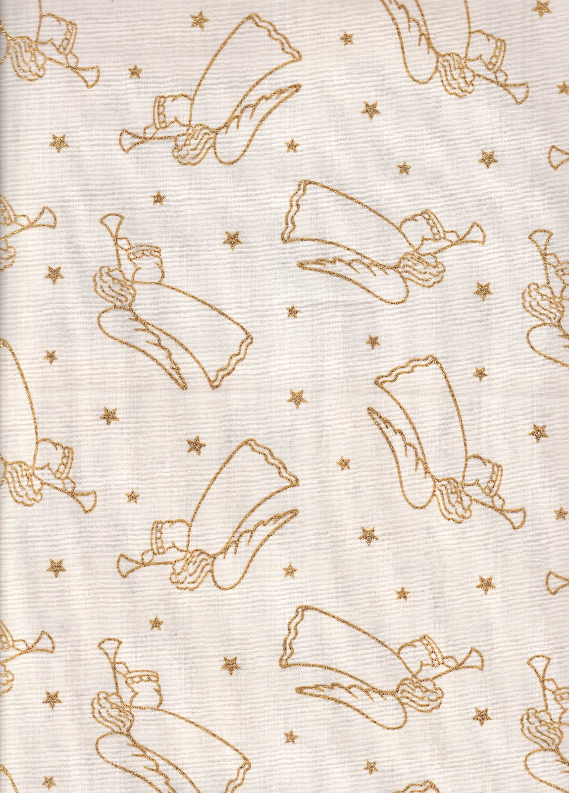 Christmas Gold Angels and Stars on Cream 100% Cotton Price per Yard