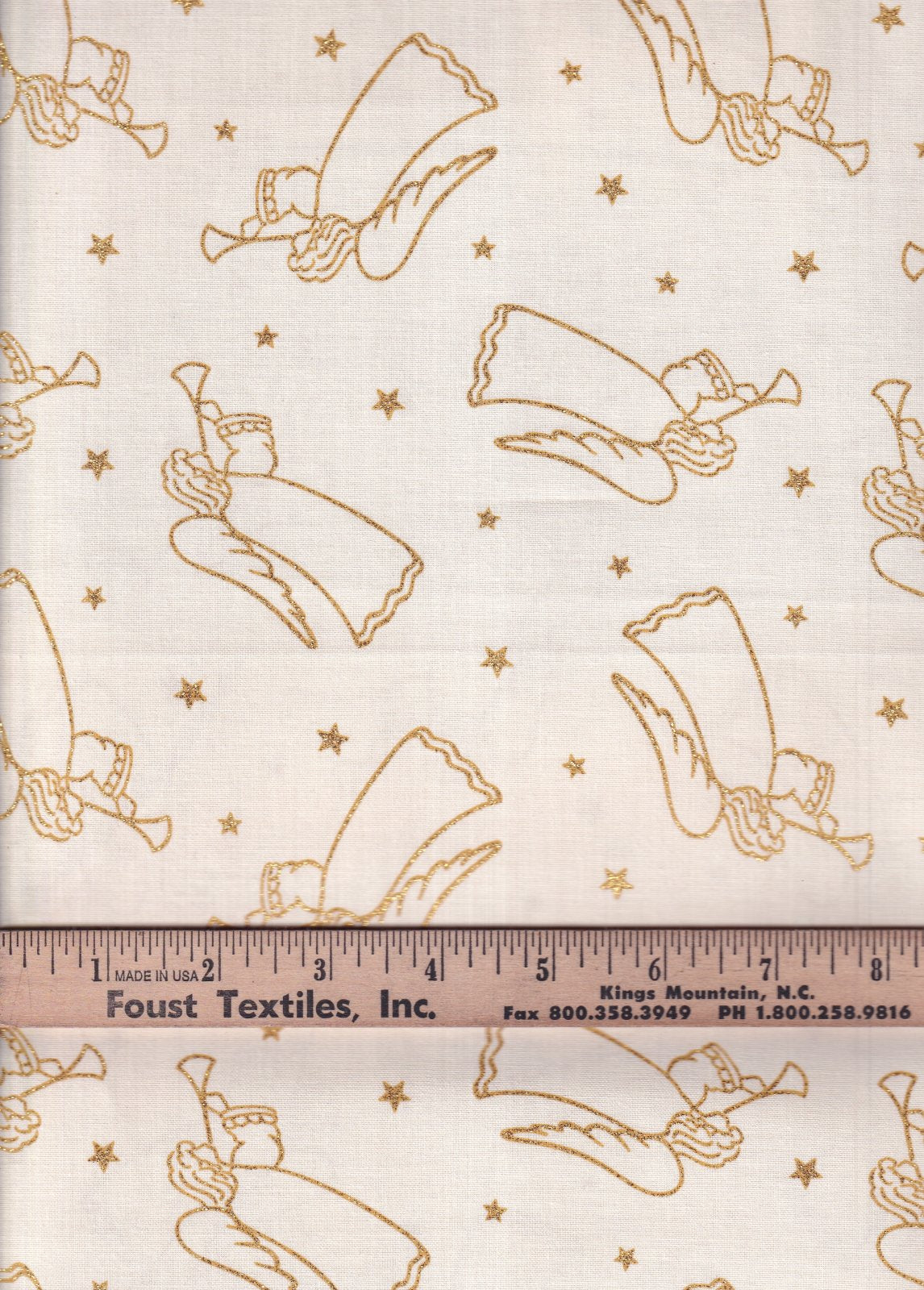 Christmas Gold Angels and Stars on Cream 100% Cotton Price per Yard