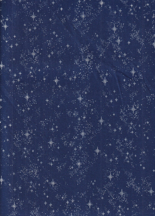 Christmas Winter Sky Stars Glitter on Blue 100% Cotton Price per Yard
