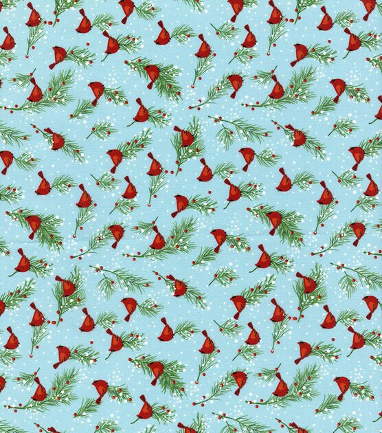 Timeless Treasures Fun Cardinals on Light Blue 100% Cotton Per Yard Christmas