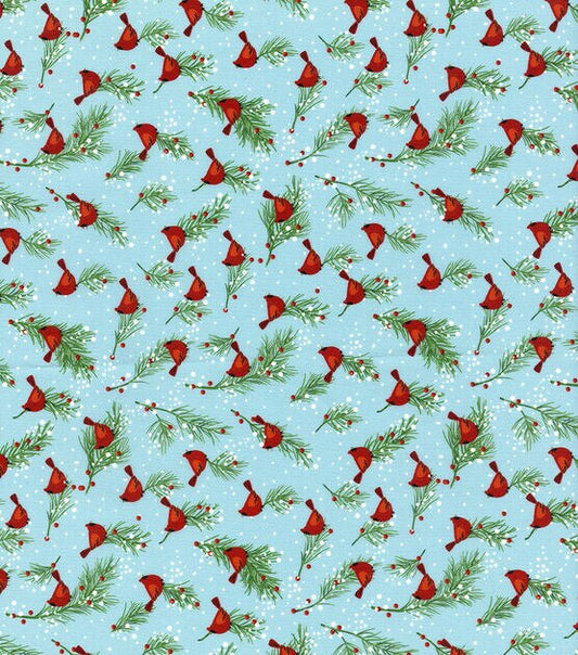 Timeless Treasures Fun Cardinals on Light Blue 100% Cotton Per Yard Christmas