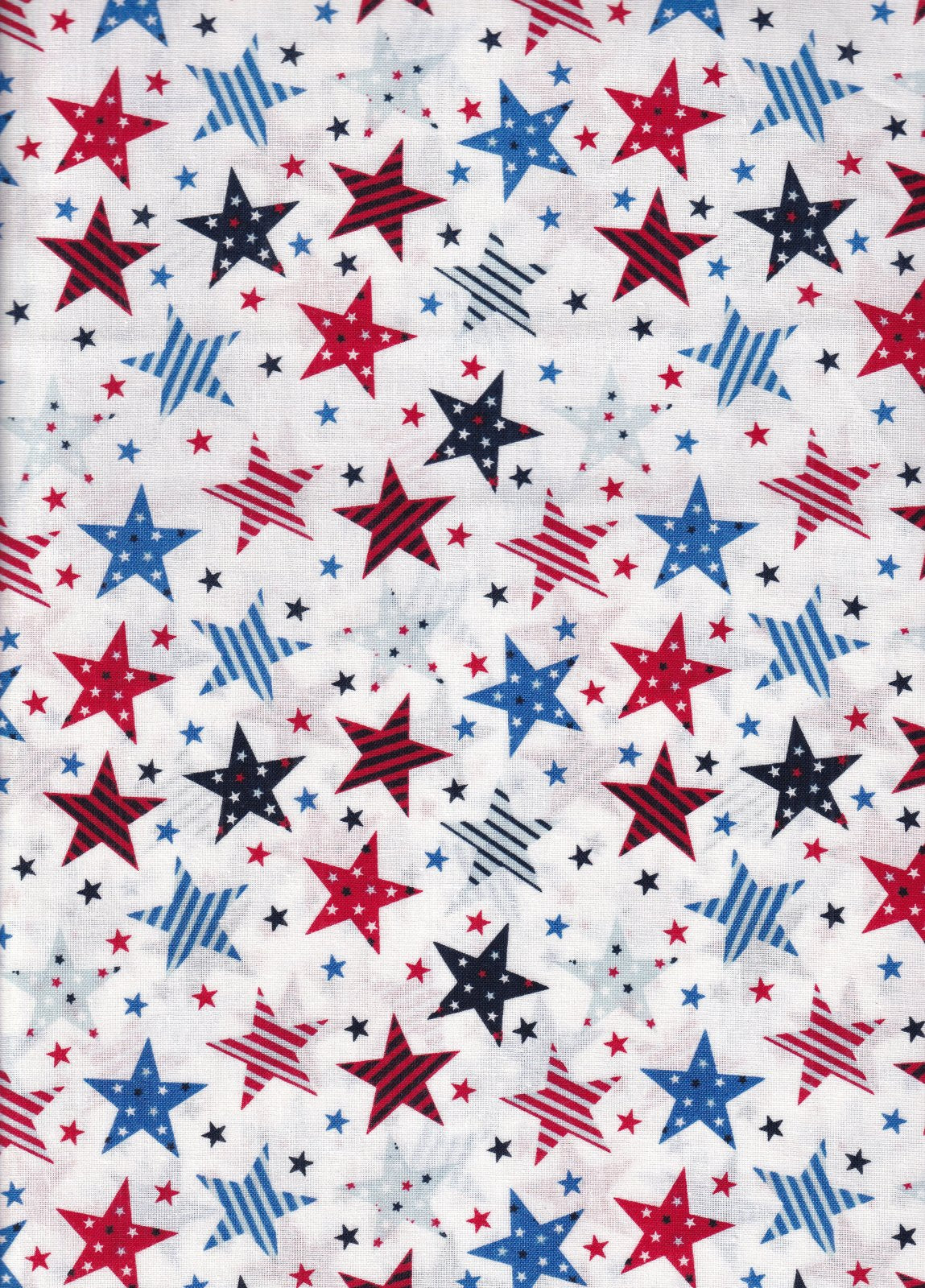 Patriotic Stars and Stripes on White 100% Cotton Price per Yard