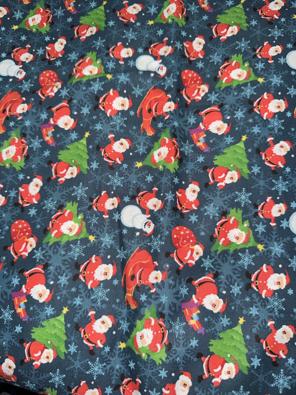 Christmas Santa making Deliveries on Dark Blue 100% Cotton Fabric