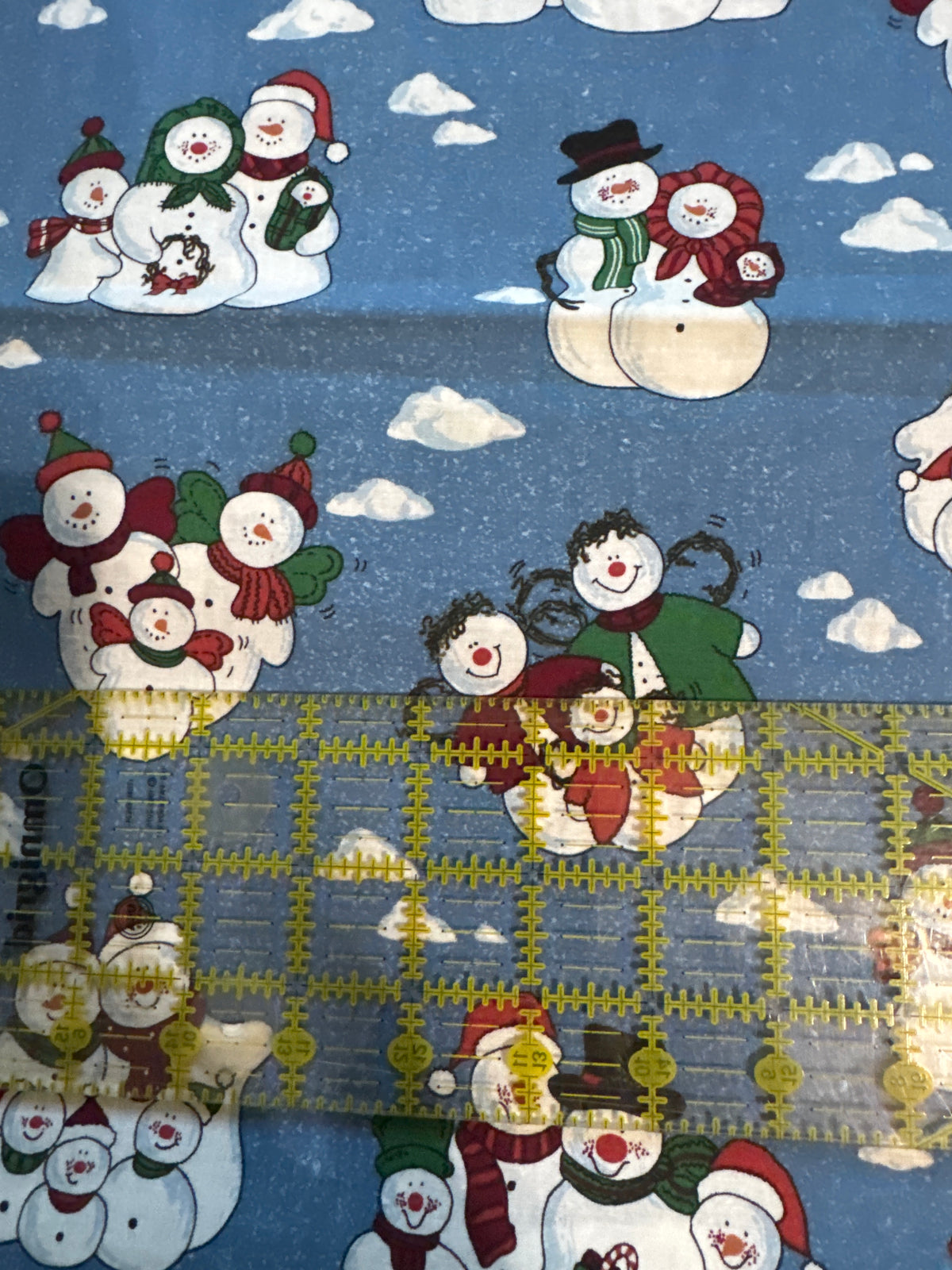 Christmas Vintage Snowmen and Clouds on Blue 100% Lightweight Cotton Price per Yard
