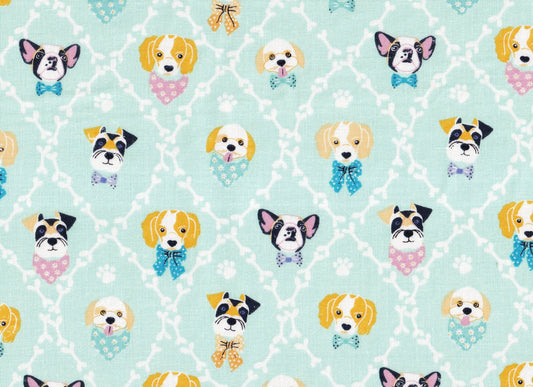 Dogs and Bones Diamond Pattern on Sage Green 100% Cotton Price per Yard Novelty