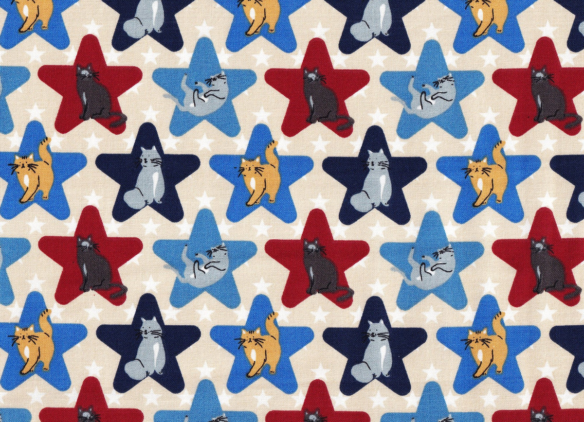 Patriotic Cats in Stars on White 100% Cotton Price per Yard