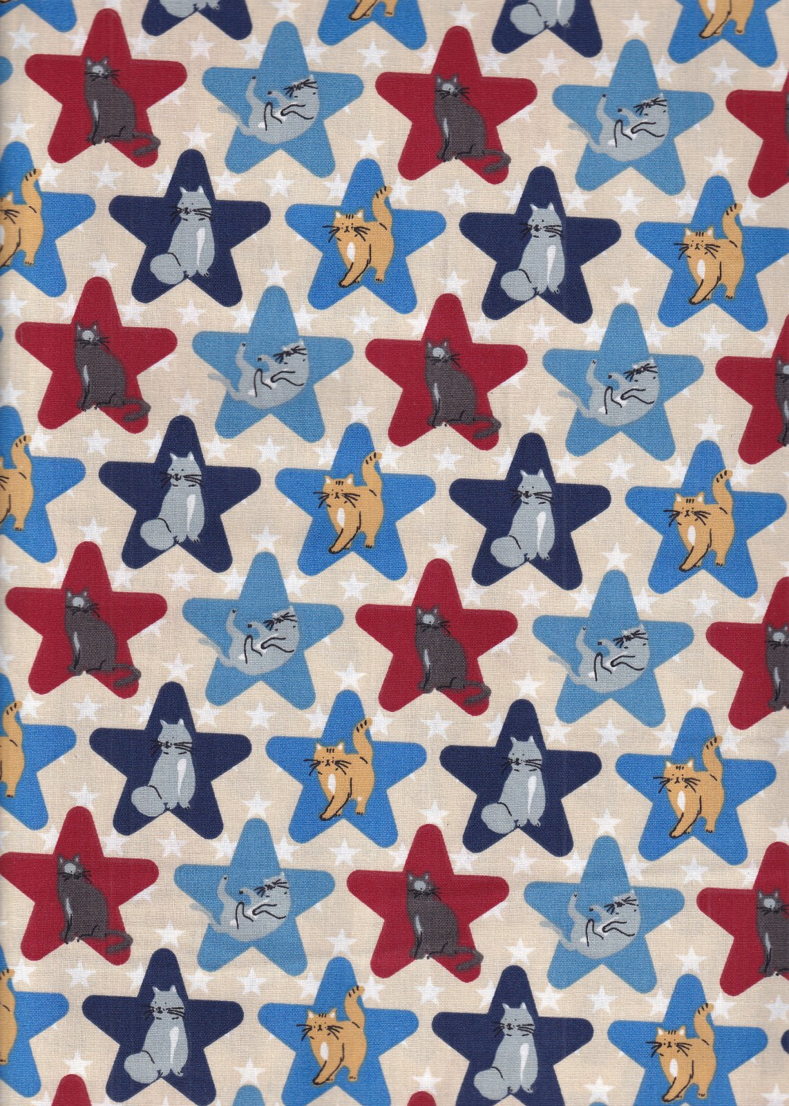Patriotic Cats in Stars on White 100% Cotton Price per Yard