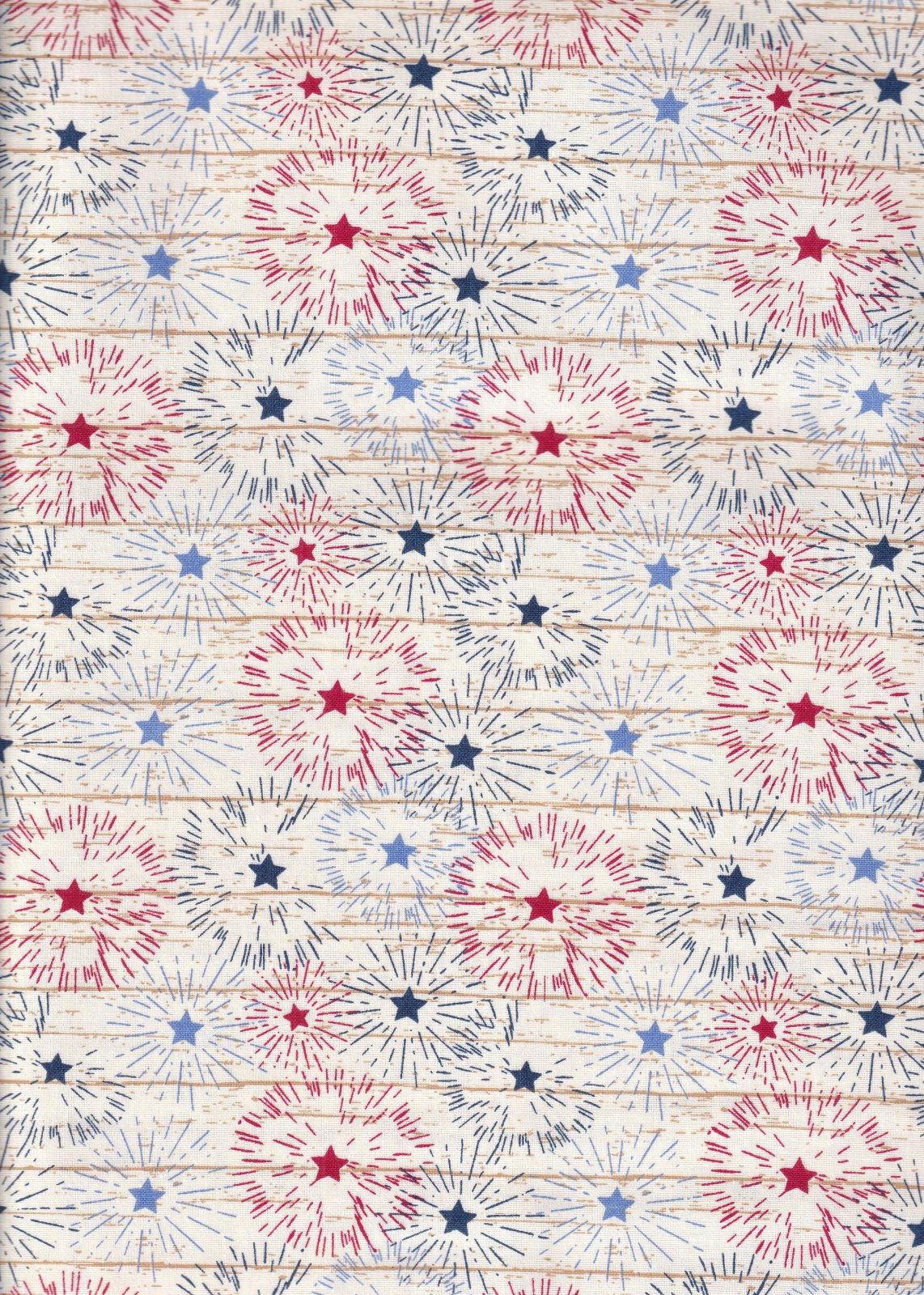 Patriotic Fireworks on White Texture 100% Cotton Price per Yard