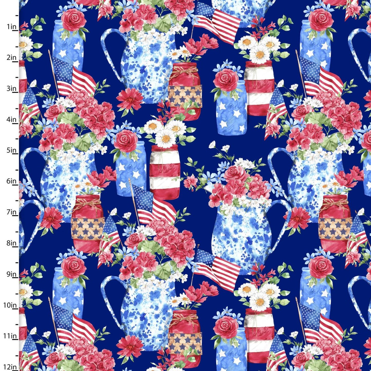 3 Wishes Fabric Patriotic Victory Mason Jar Floral Price per Yard