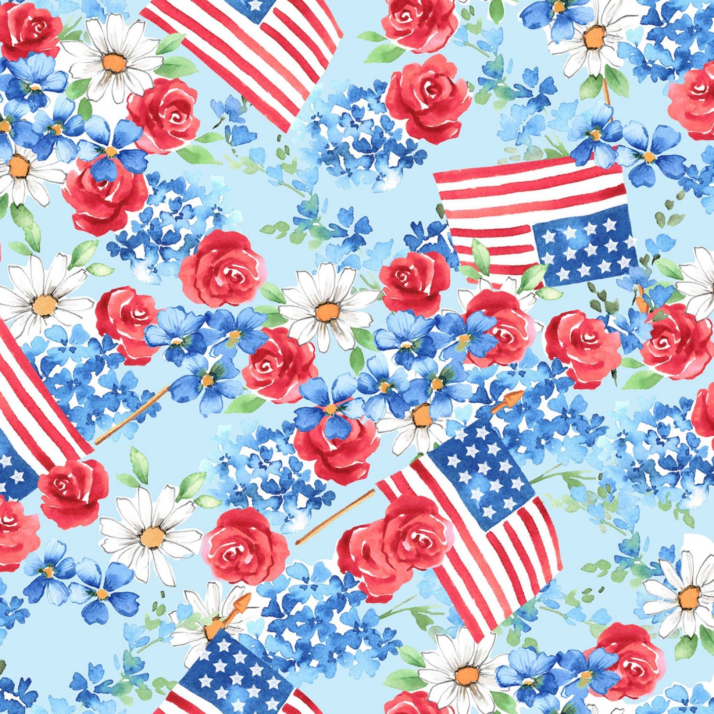 3 Wishes Fabric Patriotic Victory Big Bang Firecrackers on Navy Price per Yard
