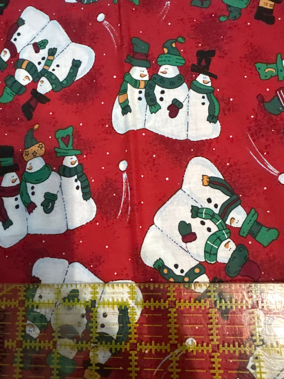 Christmas Vintage Snowman Trio on Red 100% Lightweight Cotton Price per Yard