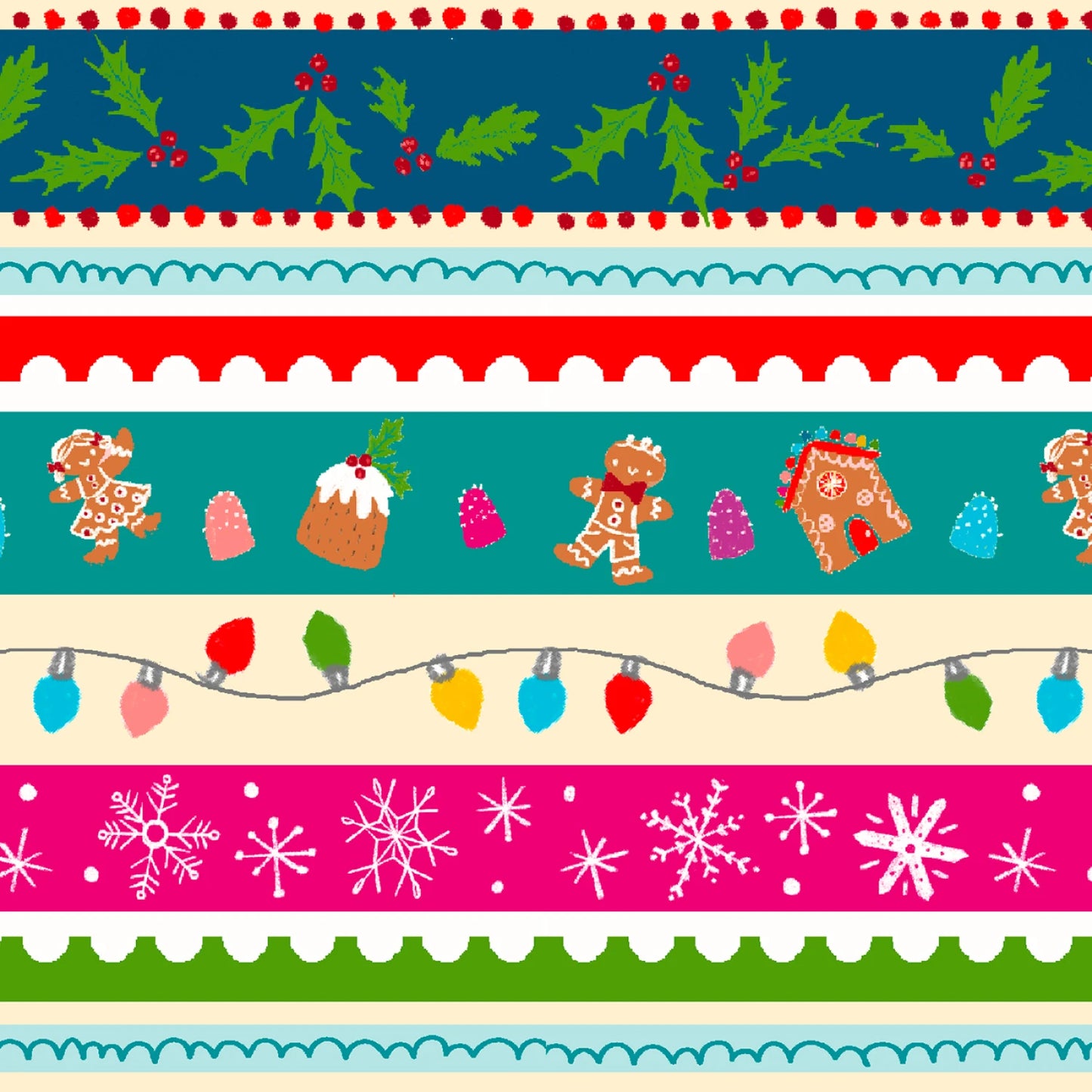 3 Wishes Fabric Christmas Hollidazzle Border Stripe Price per Yard