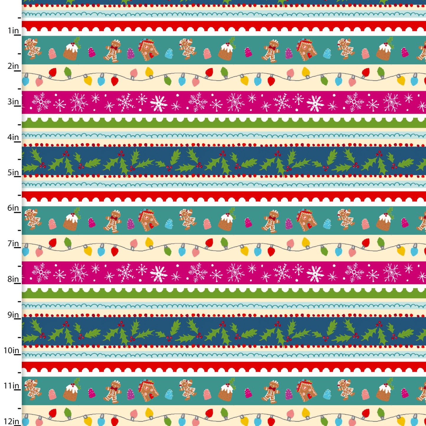 3 Wishes Fabric Christmas Hollidazzle Border Stripe Price per Yard