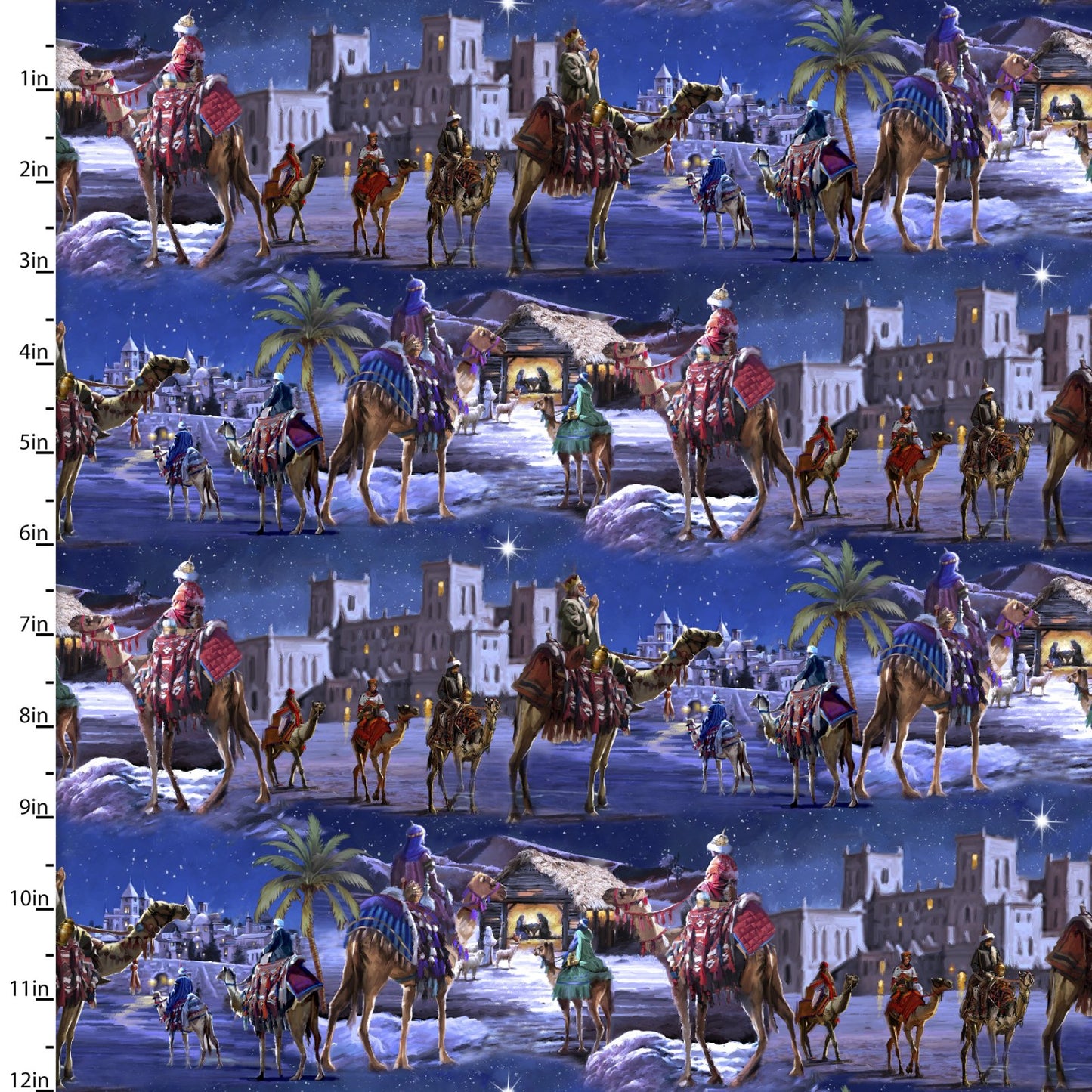 3 Wishes Fabric Christmas Let us Adore Him Nativity Stripe 100% Cotton Price per Yard