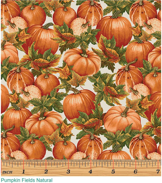 44 x 36 Pumpkin Fields on Natural Benartex Fall Thanksgiving 100% Cotton Fabric