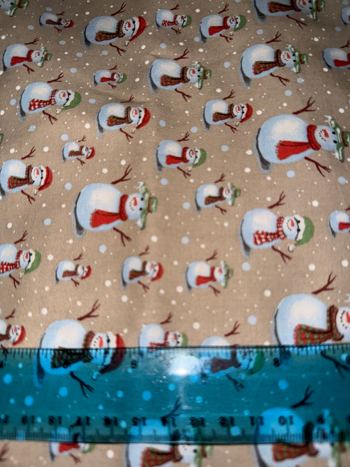 Christmas Snowmen Family on Tan 100% Cotton Fabric