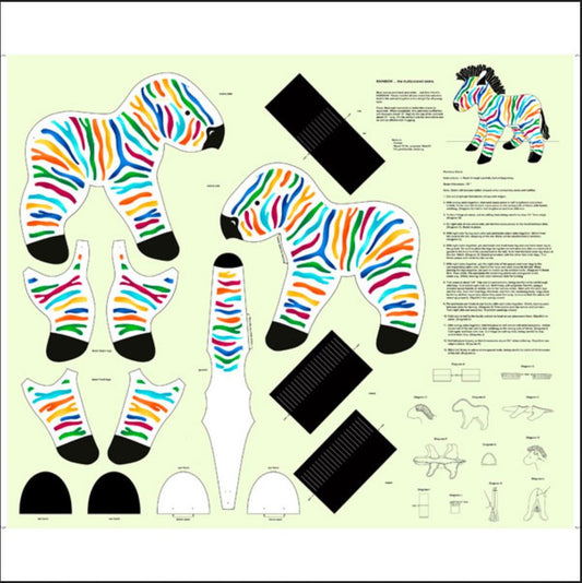 44 x 36 Stuffable Rainbow Zebra Sew and Go Quilting Treasures 100% Cotton Baby