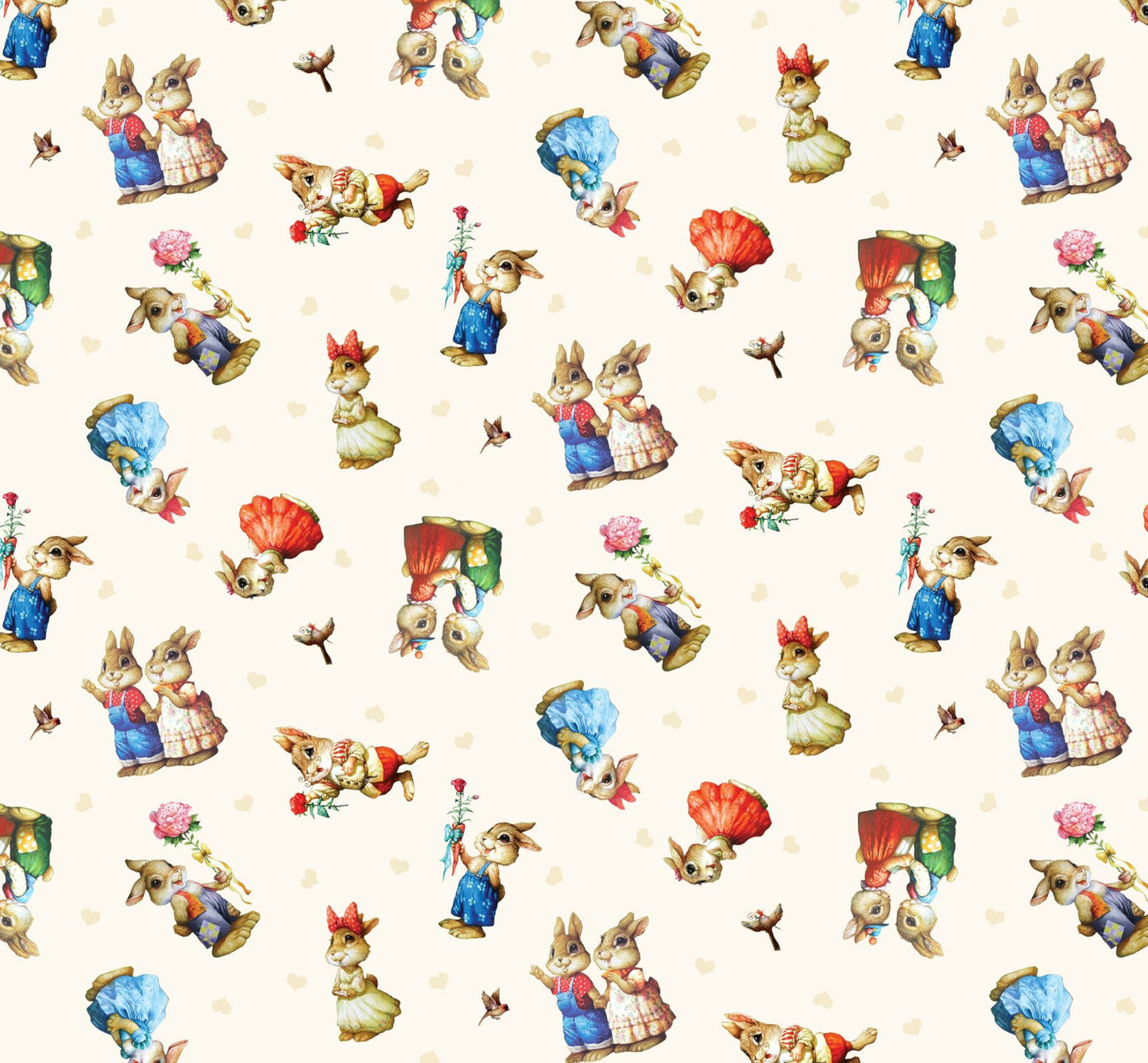 44 x 36 Tossed Bunnies Cream I Love You Easter by Elizabeths Studio 100% Cotton Fabric