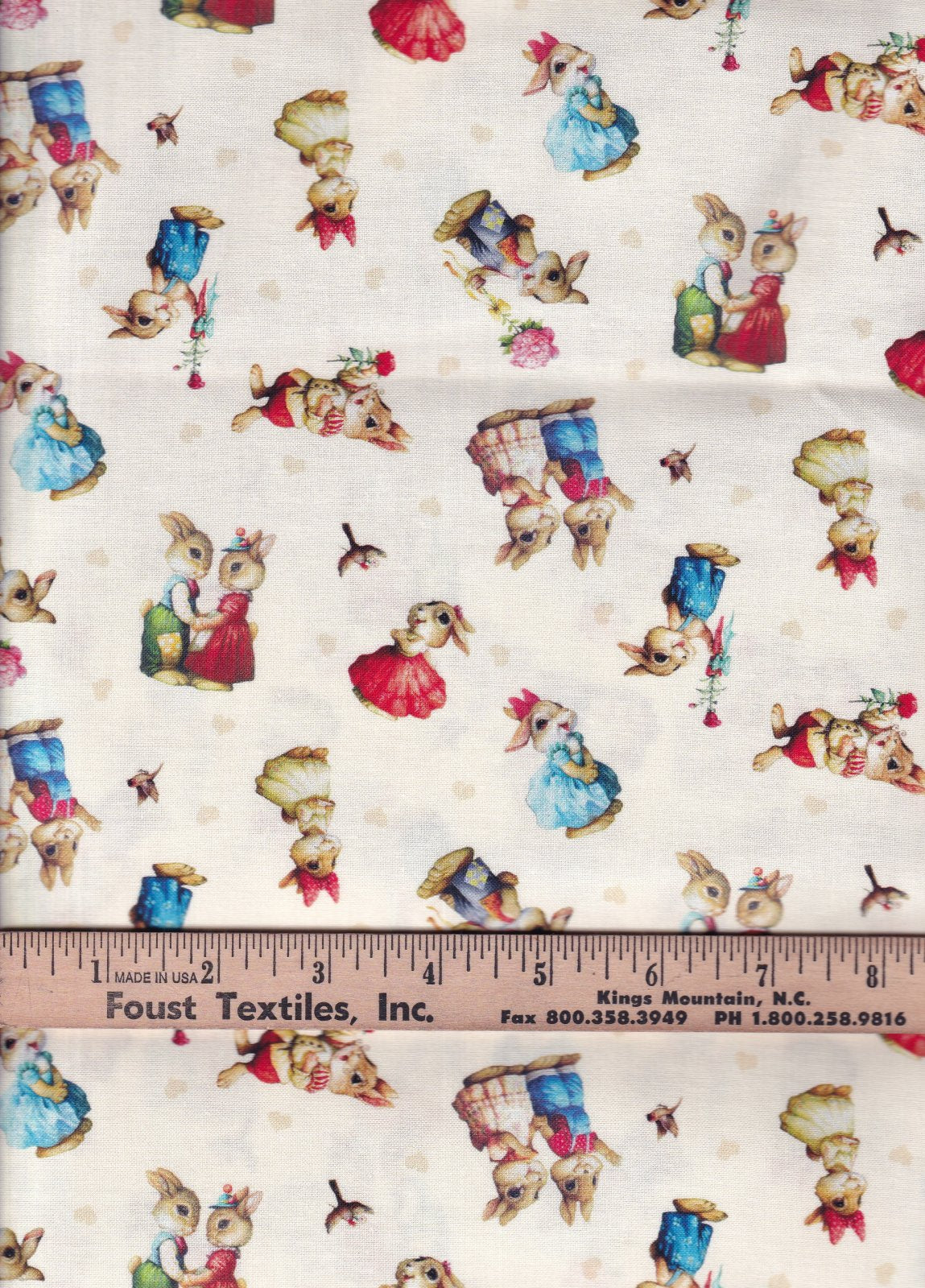 44 x 36 Tossed Bunnies Cream I Love You Easter by Elizabeths Studio 100% Cotton Fabric