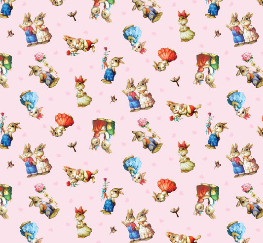 44 x 36 Tossed Bunnies Pink I Love You Easter by Elizabeths Studio  100% Cotton