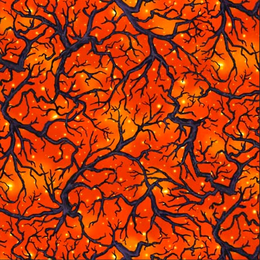 44 x 36 Tree and Branch Toss On Orange Quilting Treasures 100% Cotton Halloween