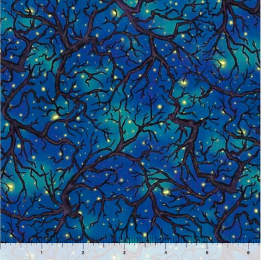 44 x 36 Tree and Branch Toss On Blue Quilting Treasures 100% Cotton Halloween