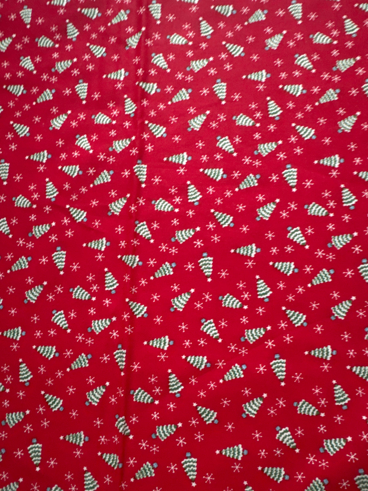 Christmas Vintage Mini Trees and Snowflakes on Red 100% Lightweight Cotton Price per Yard