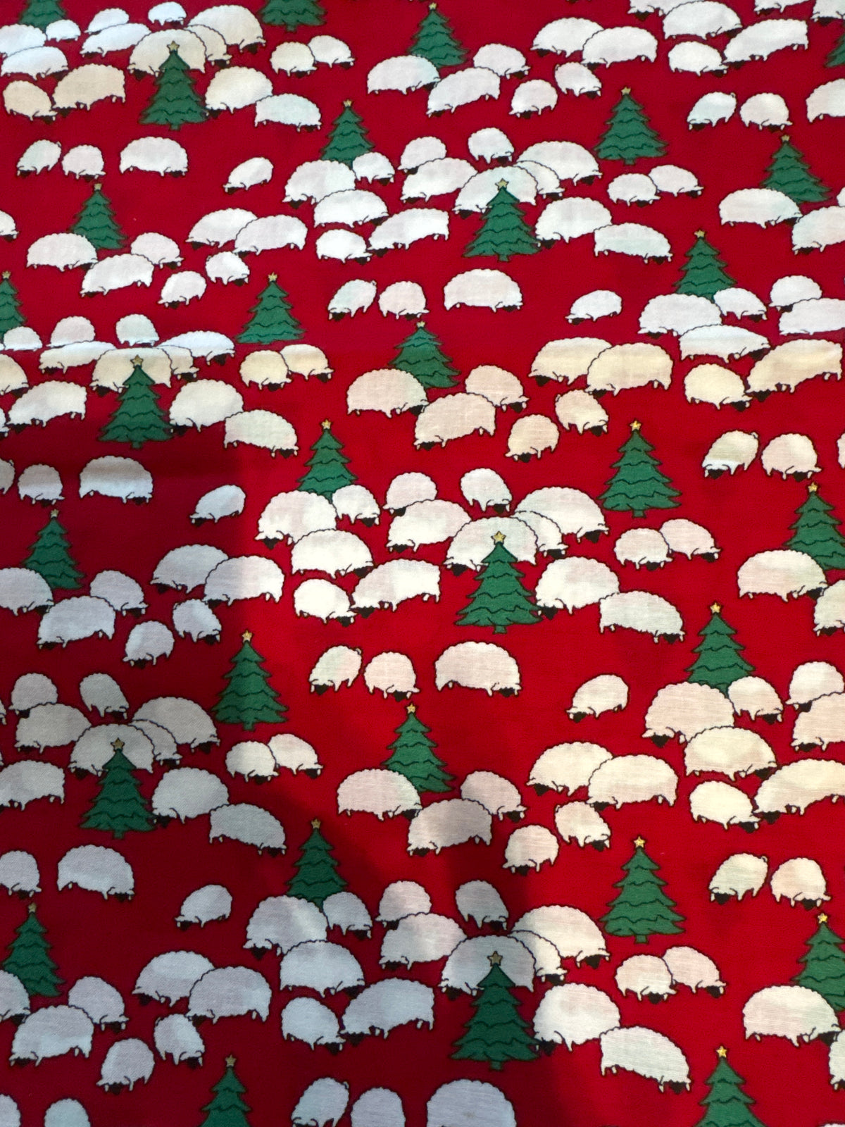 Christmas Vintage Sheep and Trees on Green 100% Lightweight Cotton Price per Yard