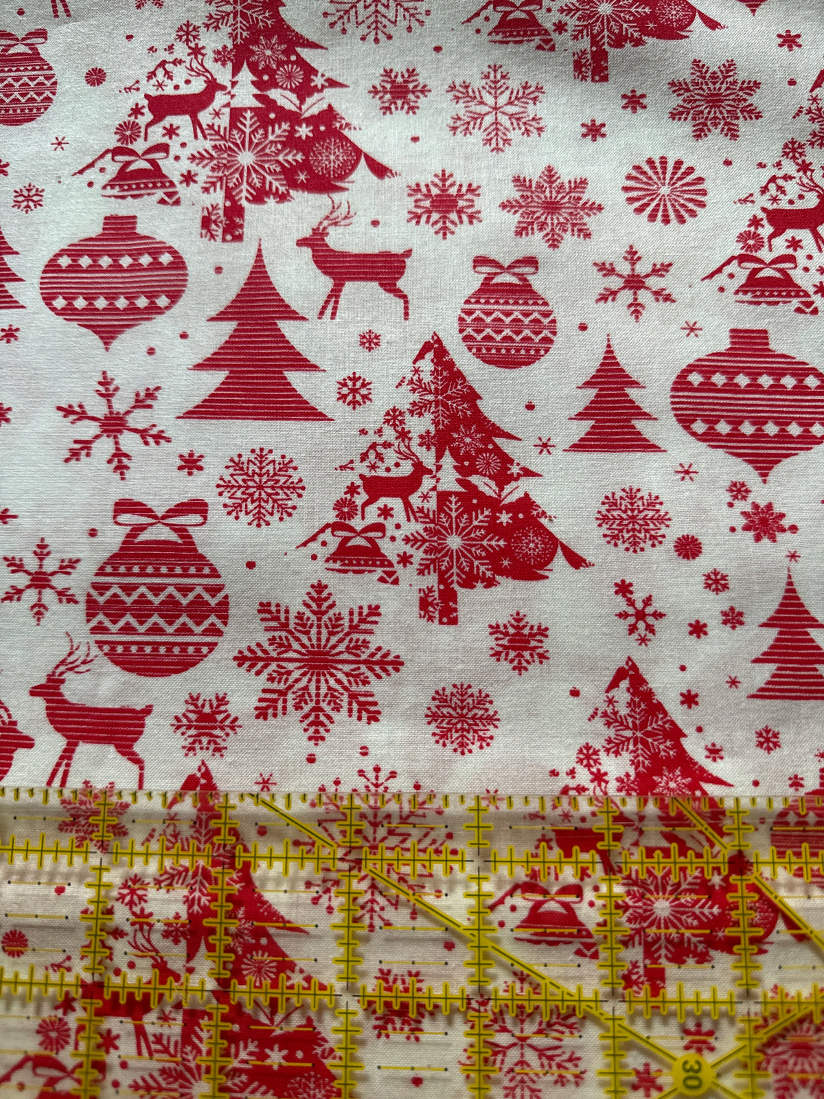 Christmas Trees Snowflakes Deer on White 100% Cotton Price per Yard