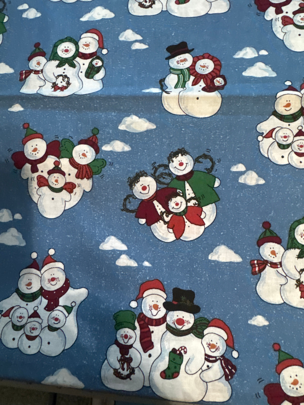 Christmas Vintage Snowmen and Clouds on Blue 100% Lightweight Cotton Price per Yard