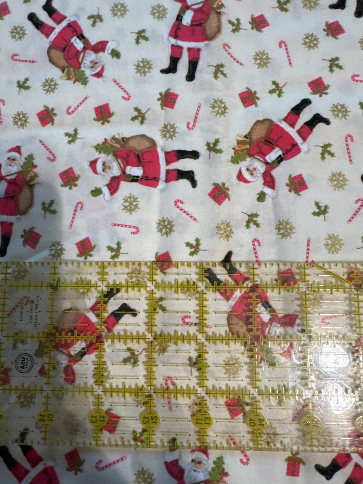 Christmas Santa and Candy Canes on Cream 100% Cotton Price per Yard