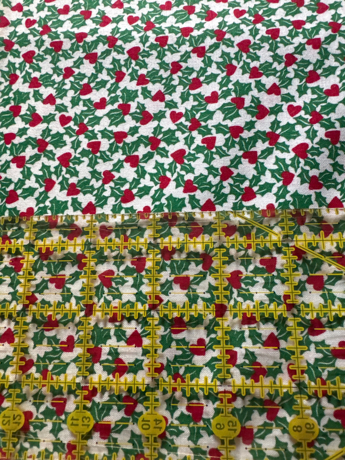Christmas Vintage Holly Hearts  on Cream 100% Lightweight Cotton Price per Yard
