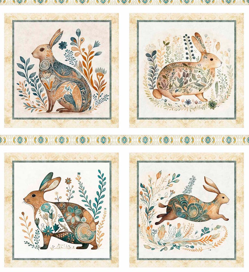 Quilting Treasures Easter Cotton Tails Rabbit Picture Patches on Cream