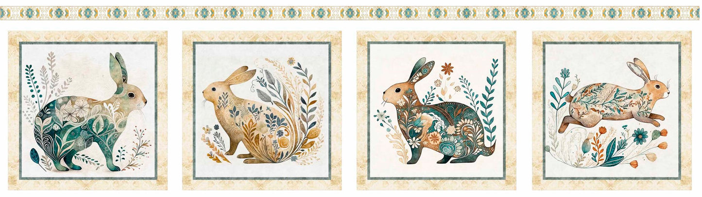 Quilting Treasures Easter Cotton Tails Rabbit Picture Patches on Cream