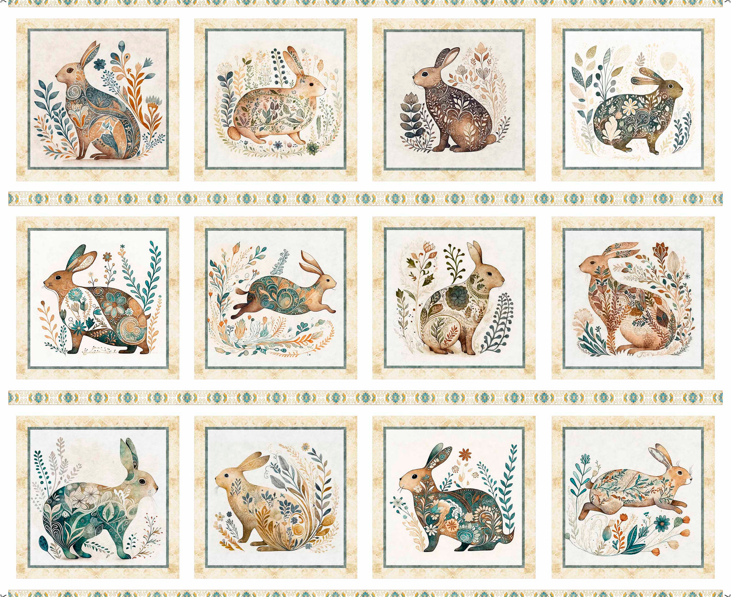 Quilting Treasures Easter Cotton Tails Rabbit Picture Patches on Cream