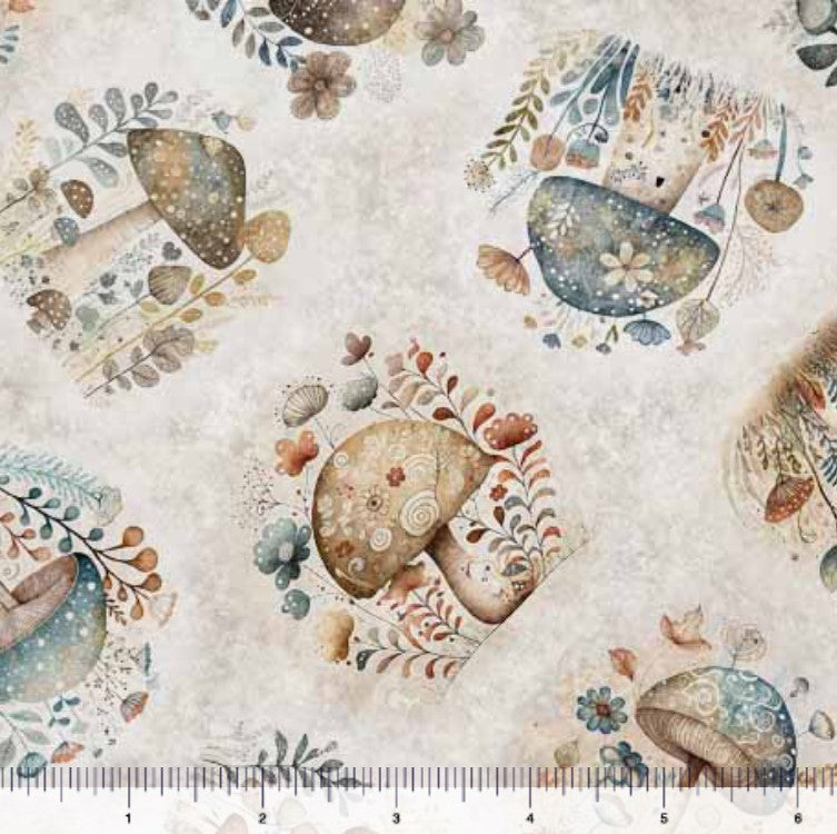 Quilting Treasures Easter Cotton Tails Mushroom Toss on Gray