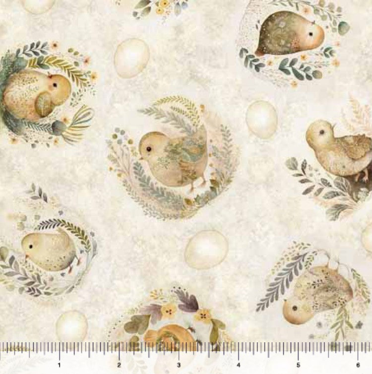 Quilting Treasures Easter Cotton Tails Chick Toss on Cream