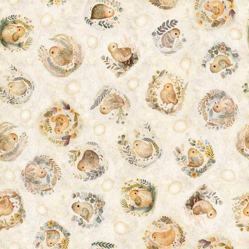 Quilting Treasures Easter Cotton Tails Chick Toss on Cream