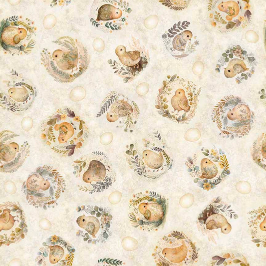 Quilting Treasures Easter Cotton Tails Chick Toss on Cream