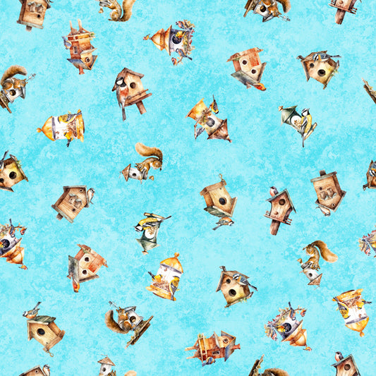 Quilting Treasures Easter Birdsong Birdhouse Toss on Aqua